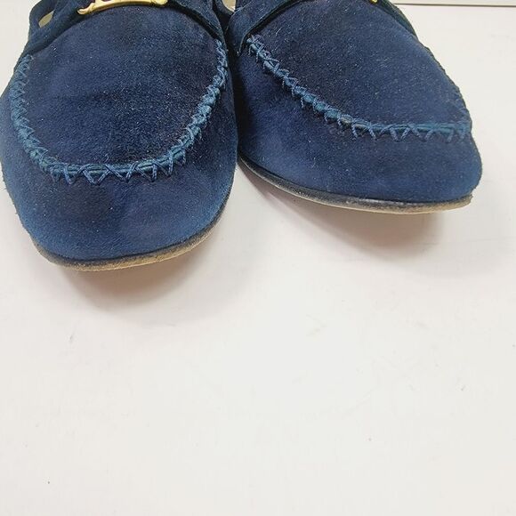 Escada Midnight Blue Signature 'E'  Velour Moccasin Loafers Size 11 - Picture 7 of 10